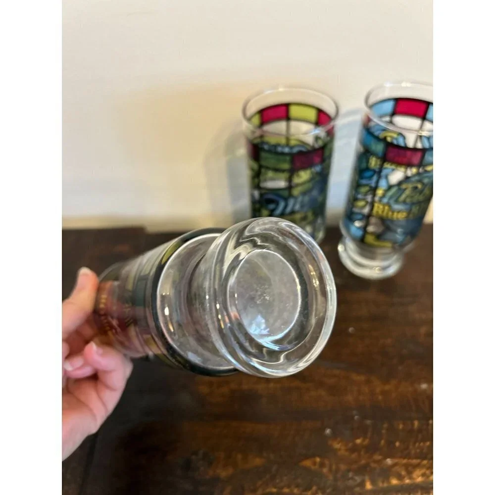 Set of 6 Anchor Hocking Beer Glass Circa 1970 Tumblers Stain Glass 6.5